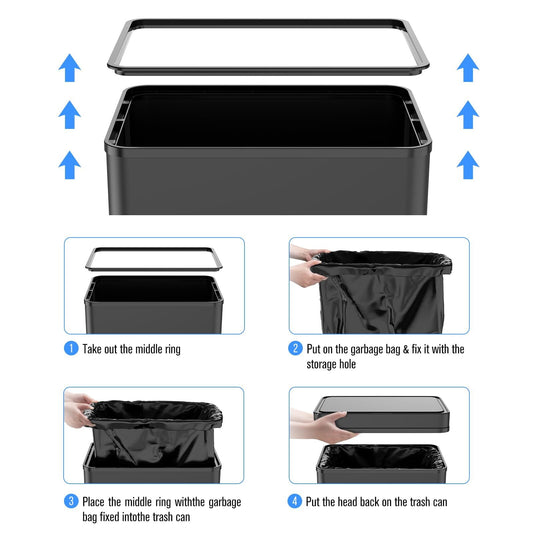 13 Gallon(50L) Kitchen Trash Can with Odor Filter, Holaki Stainless Steel Oval Automatic Trash Can, Touchless Rectangular Motion Sensor, Removable Inner Bucket, Black