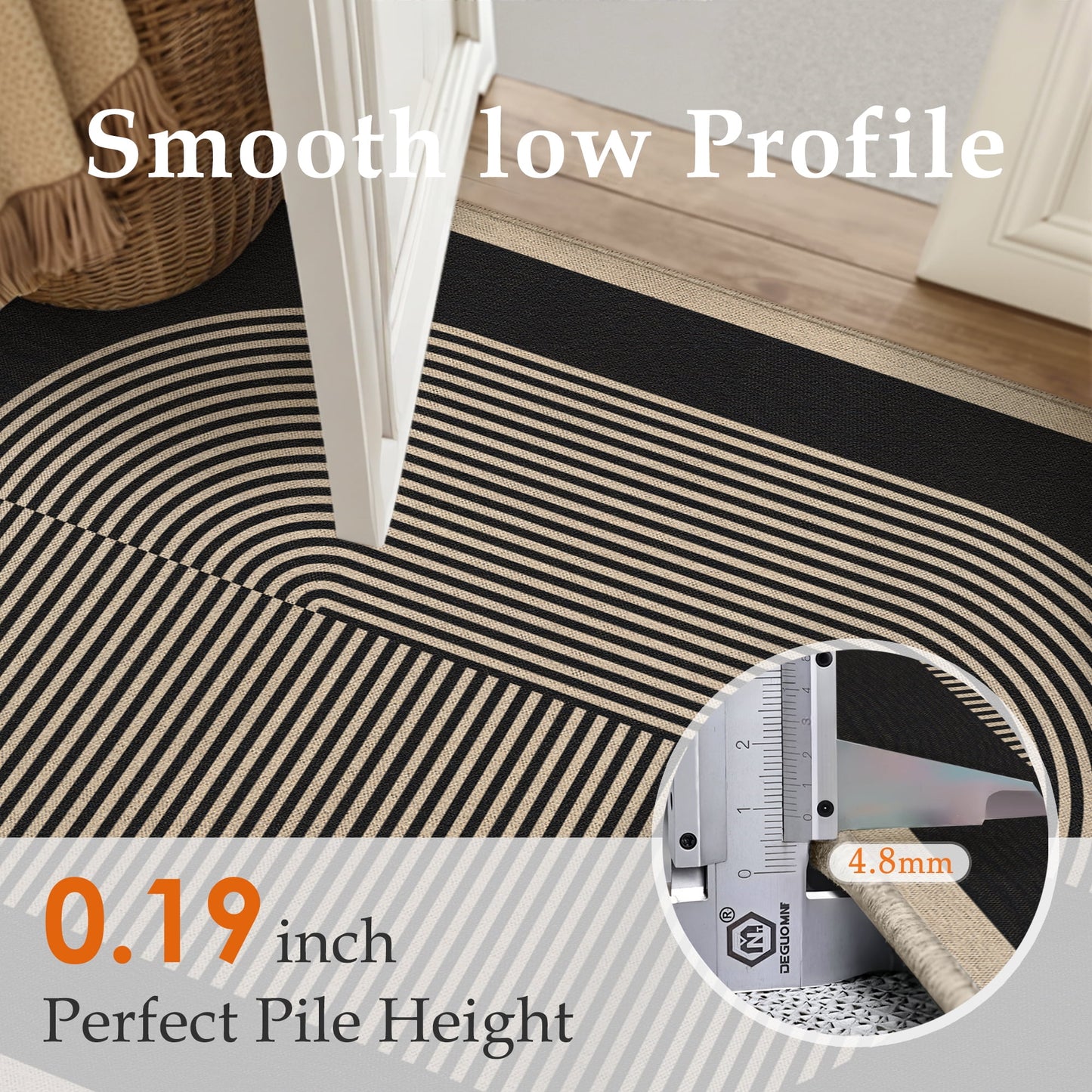 BERTHMEER 8'x10' Large Easy Jute Area Rugs for Living Room, Washable Outdoor Patio Rugs Indoor Outdoor Carpet for Farmhouse Neutral Geometric Non Slip Black Rugs for Bedroom Dining Room