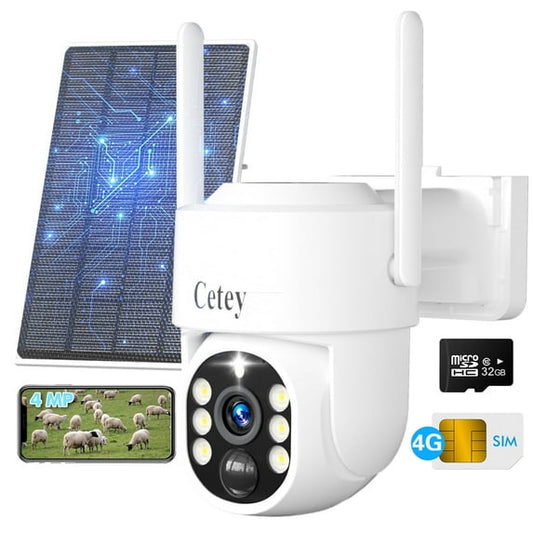 4G LTE Cellular Security Camera Wireless Outdoor, No WiFi Solar Powered Camera for Farms, Ranches, Estates Surveillance, 2K Color Night Vision, 360°PTZ, 2-Way Audio, PIR Motion Sensor