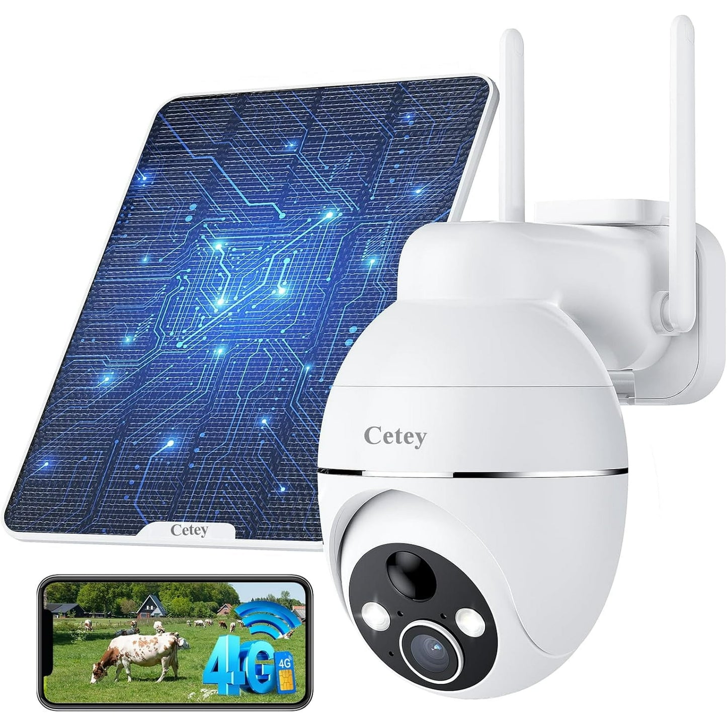 4G LTE Cellular Solar Security Camera Wireless Outdoor, No WiFi Needed, Solar Powered IP65 Waterproof, 2K Color Night Vision, 2 Way Talk, PIR Motion Alerts for Off-Grid Farm, Ranch, Rural Property