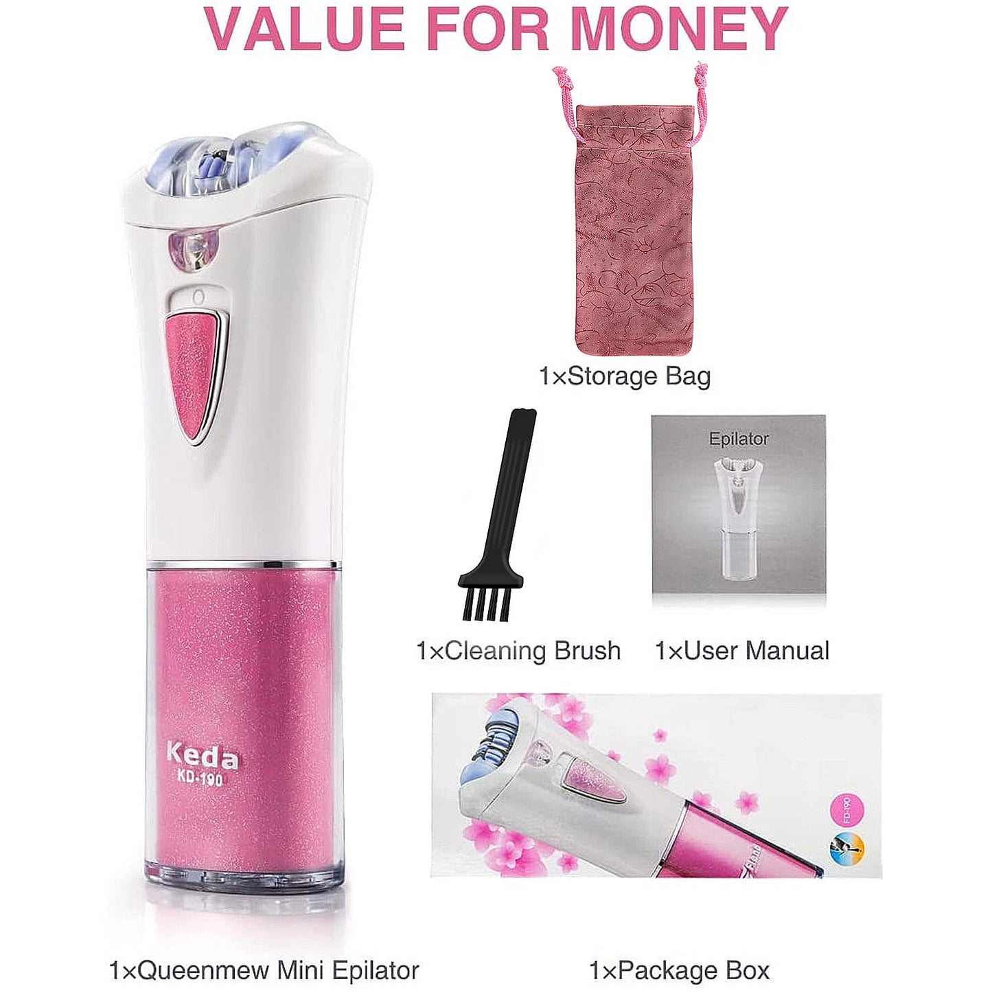Epilator for Women, LAVERNER Facial Hair Mini Epilator for Body, Portable Smooth Glide Hair Removal with LED for Face Legs Bikini