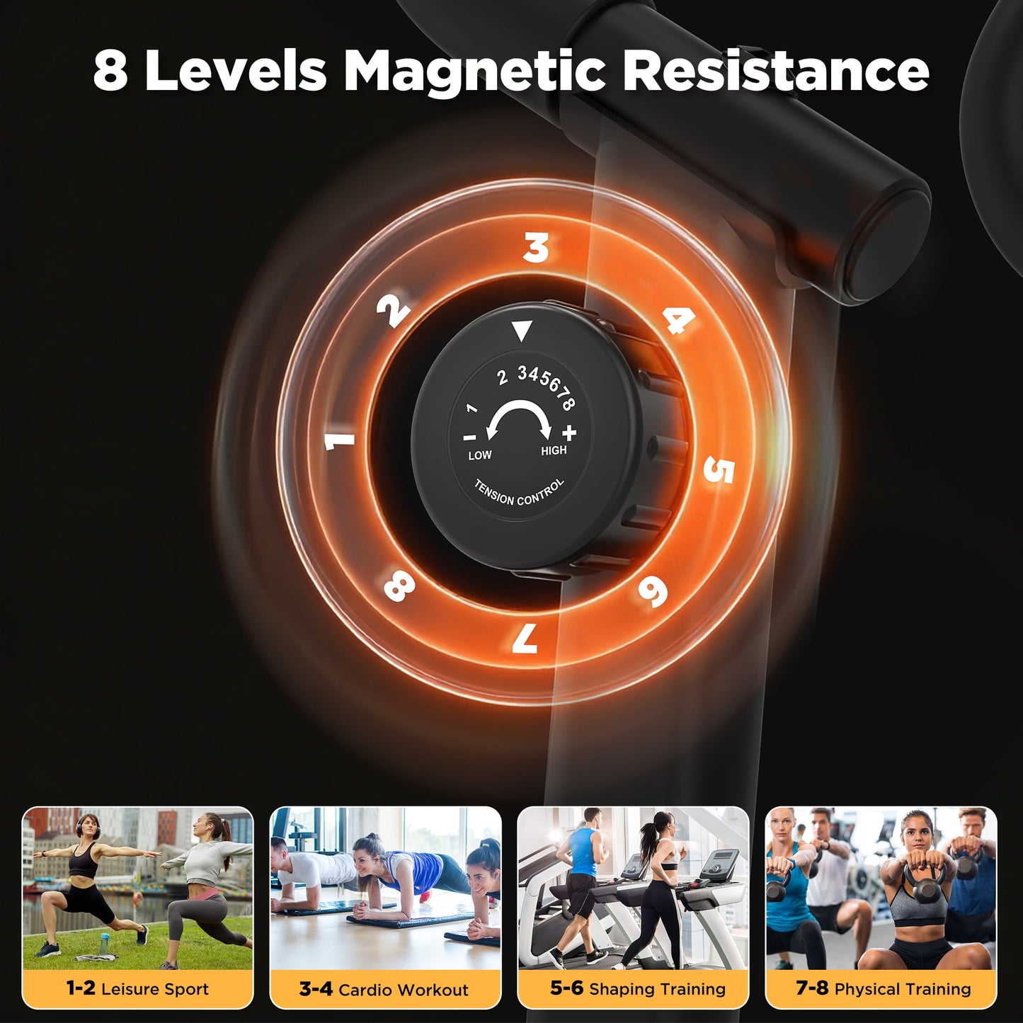 Magnetic Stair Stepper Machine with Adjustable Resistance Up to 77lbs, 360 LBS Capacity - 8 Resistance Levels, LCD Monitor, 6+2 Powerful Magnetic System, Home Cardio Workout Machine