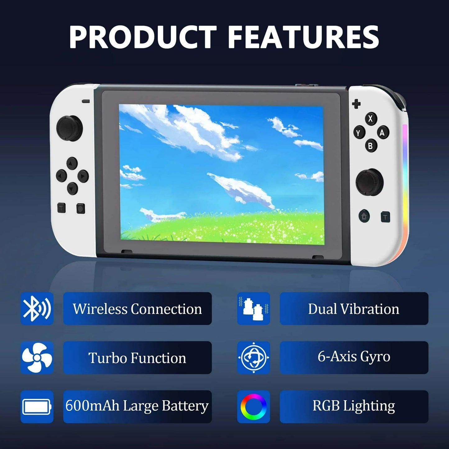 Game Controller for Nintendo Switch With LED, White