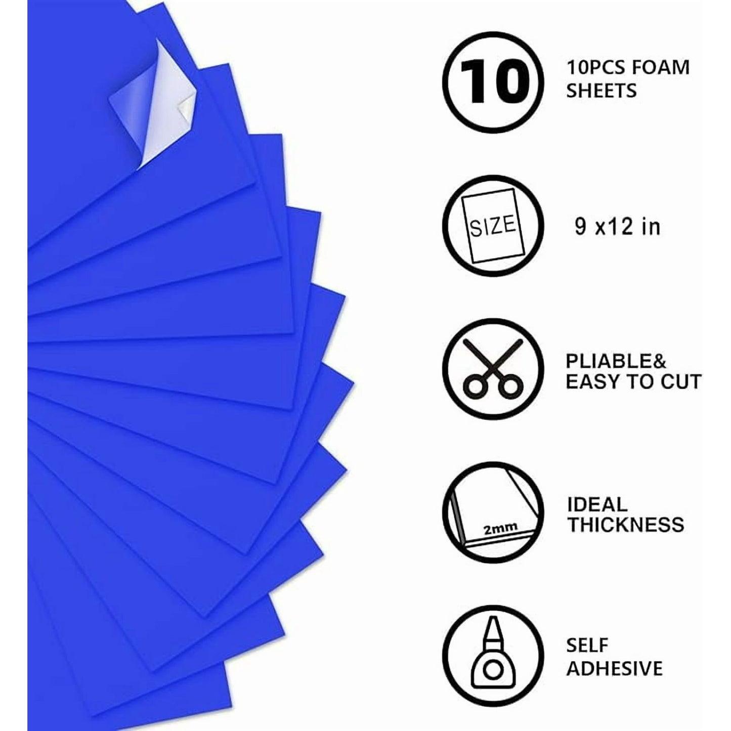 Self Adhesive Eva Foam Sheets, Blue 9x12 Inch 2mm Sticky Foam Paper for Halloween Crafts Cardmaking Photo Frames Classroom Scrapbooking Christmas (Blue 10 Sheets)