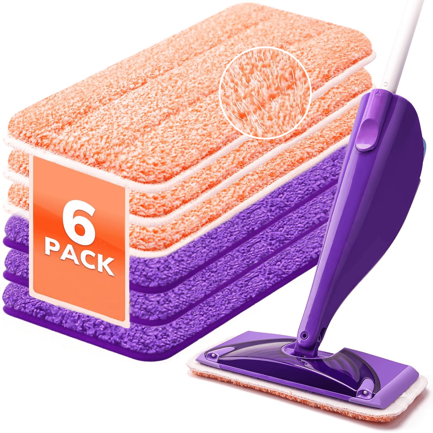 6 Pack Power Scrubbing Reusable Mop Pads for WetJet – Washable Microfiber Wet & Dry Mop Refills for 10”–12” Spray Mops – Deep Cleaning Pads for Hardwood, Tile & More