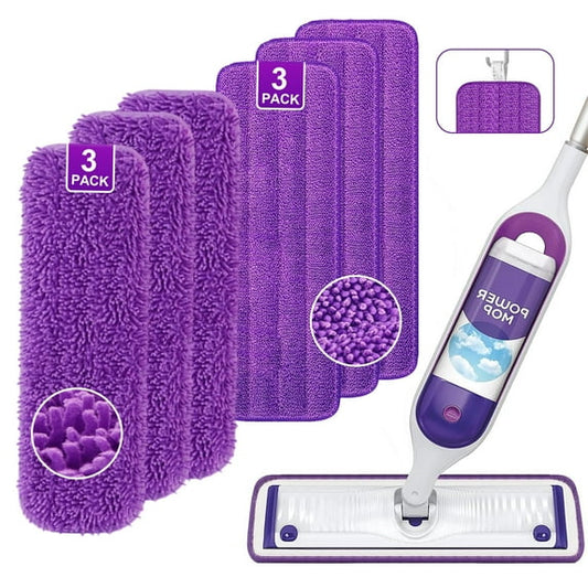 6-Pack Reusable Microfiber Mop Pads for PowerMop – Machine Washable Wet Mop Refills for Hardwood Floors – Fits 13”–15” Spray Mops