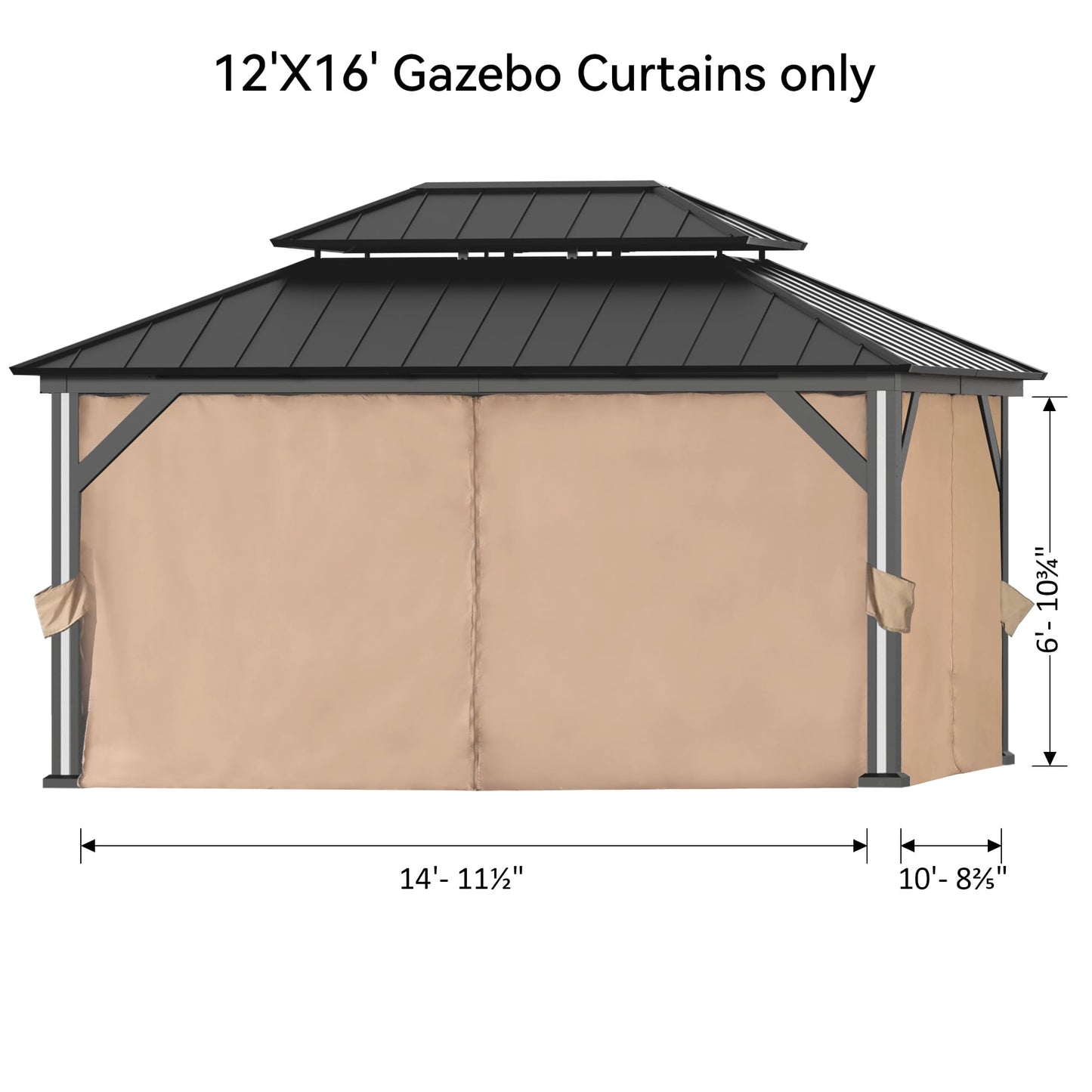 Covered Outdoor Gazebo Curtain Replacement Universal 4-Panel Sidewalls 12' x 16', Outdoor Gazebo Privacy Curtains with Zipper (Curtain Only)