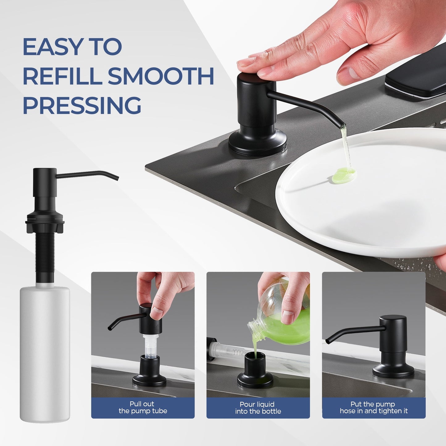 TVOFEK Kitchen Faucet with Sprayer and Soap Dispenser, Black Single Handle Kitchen Sink Faucets with Deck Plate for 1 or 3 Hole, Spring Faucet for RV Laundry Bar