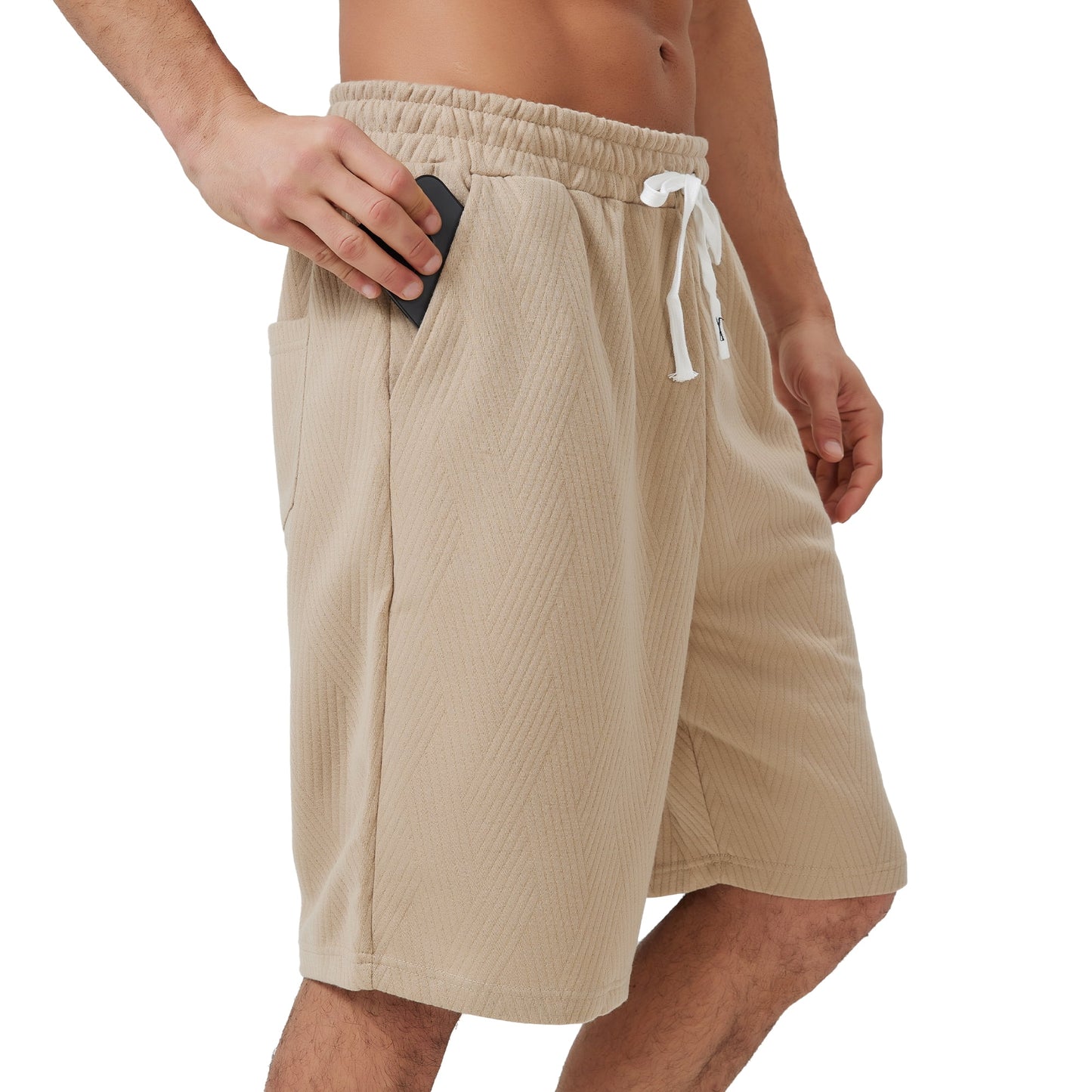 Puztloy Men's Casual Shorts Drawstring Elastic Waist Texture Workout Jogging Running Sweat Shorts Summer Beach Short Pants for Men