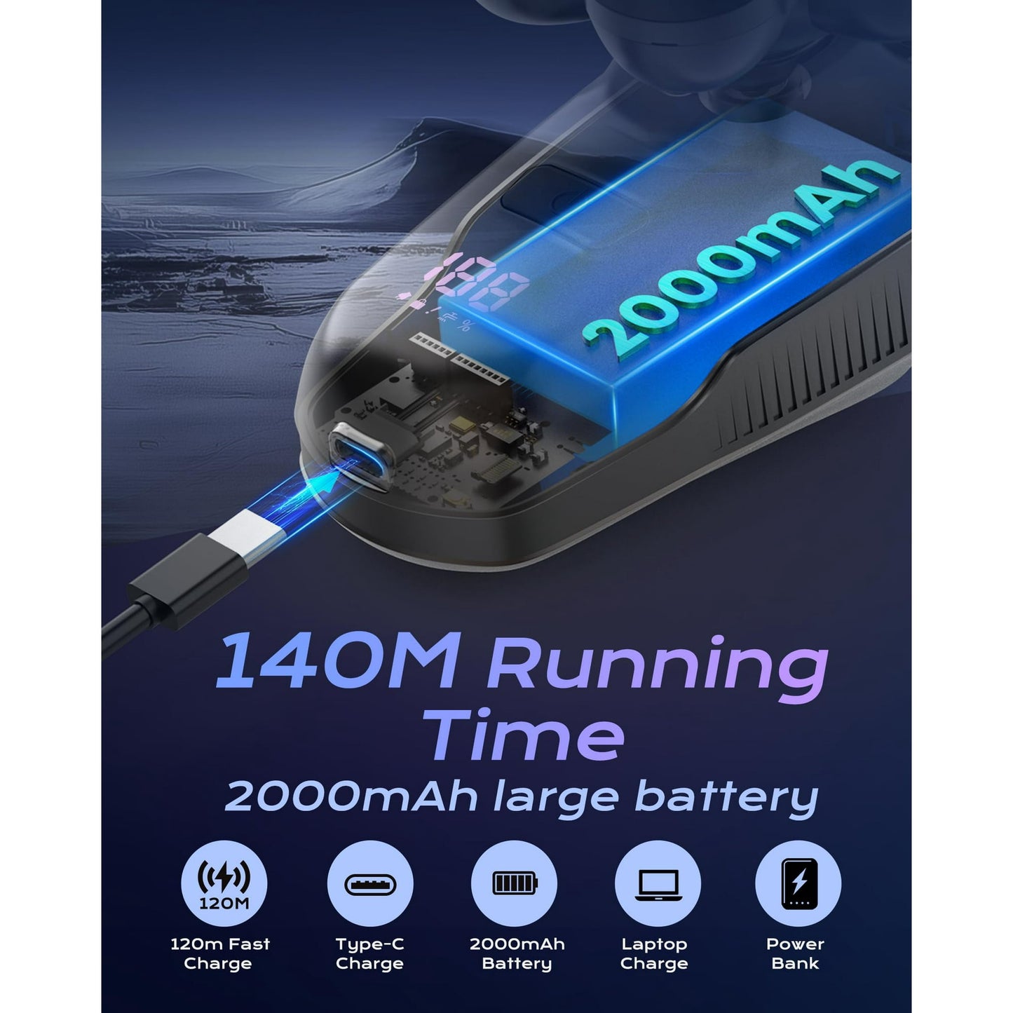 7D Head Shavers for Bald Men, Detachable Head Shaver LED Display Dry Wet Bald Head Razor, IPX7 Waterproof Head Shavers with Type-C Charge