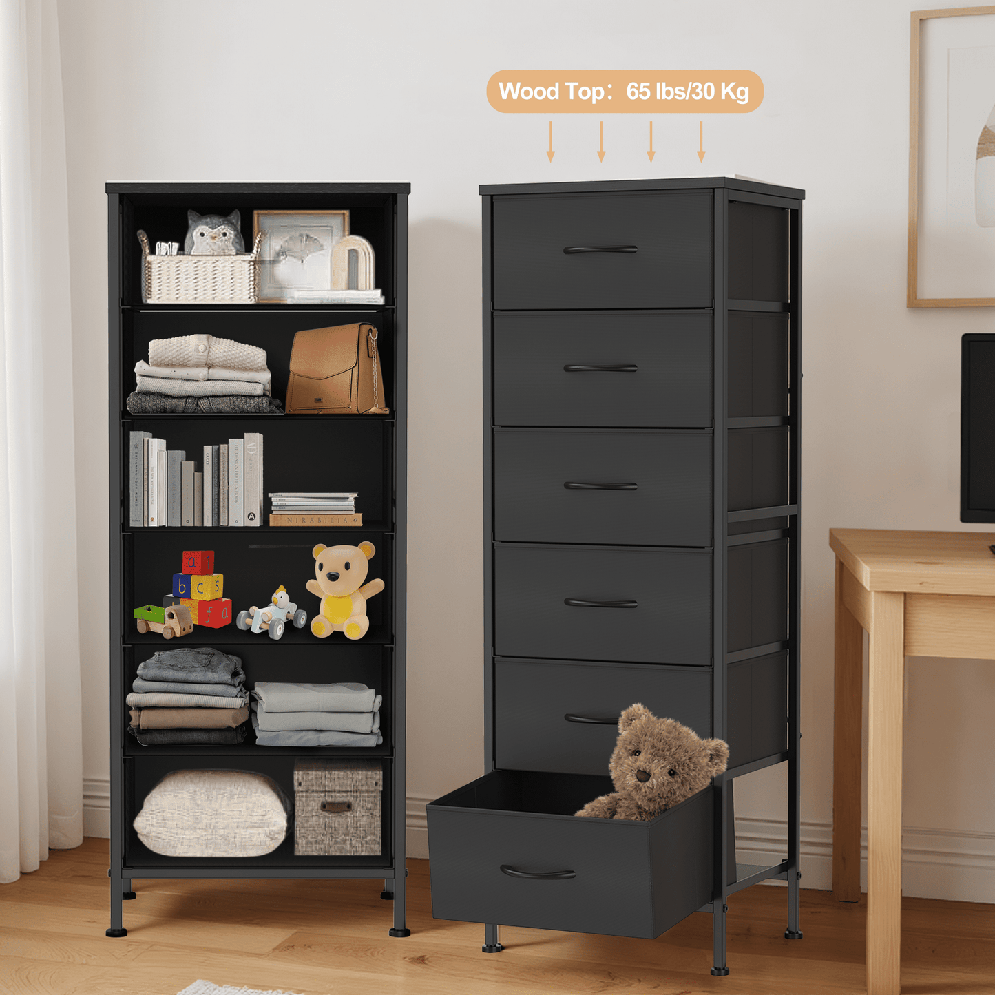 EZKAMFORT Tall 6 Drawer Dresser for Bedroom, Chest of Drawers, Black Dressers Organizer, Drawers for Clothes