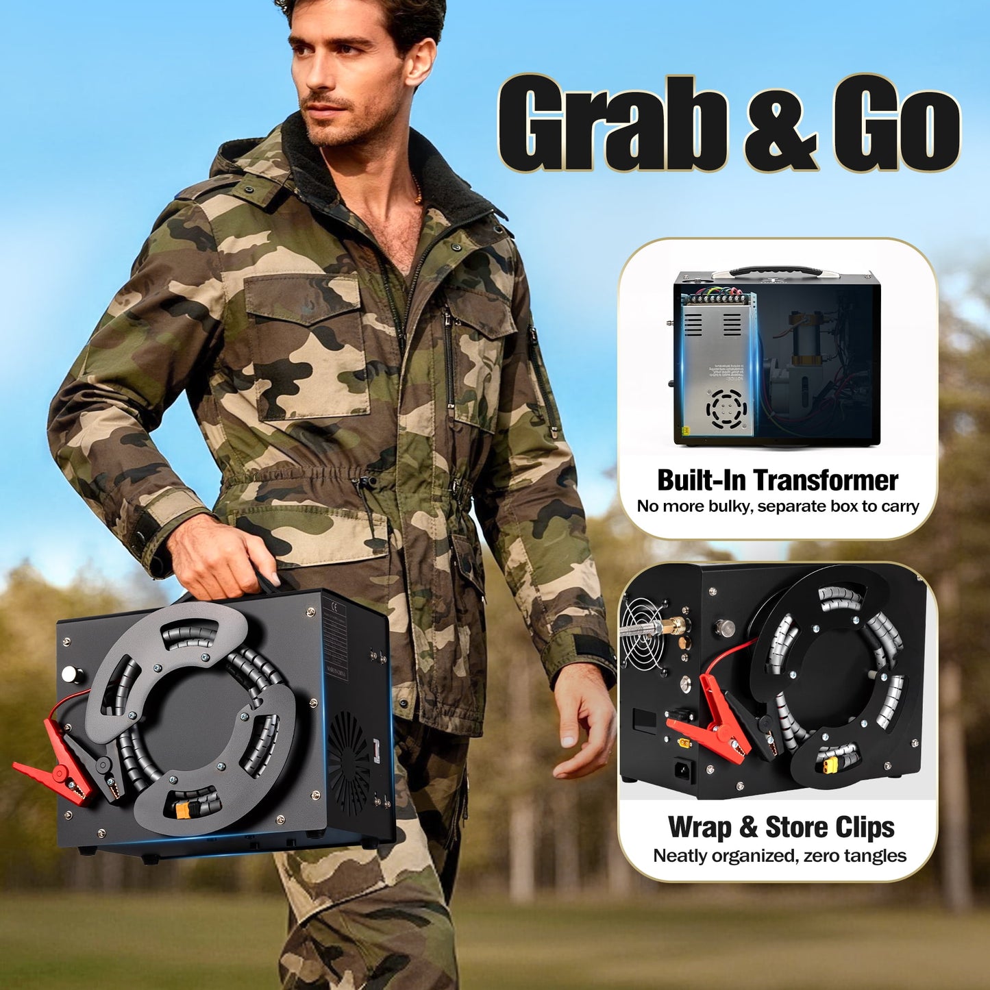 TUDIVING PCP Air Compressor, Built in Converter, 4500psi/300bar Pcp Compressor Auto stop