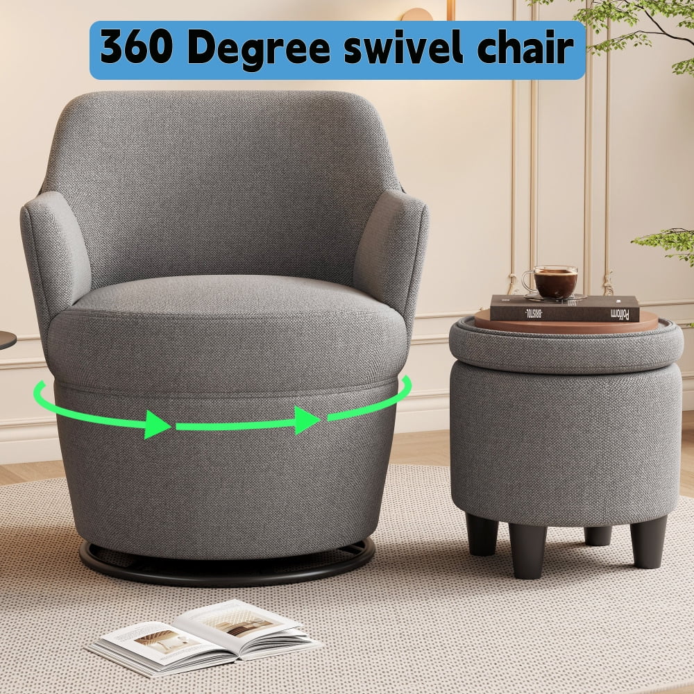 360°Swivel Accent Chair with Ottoman, Lounge Sofa with Nail Trim, Living Room Chairs, Bedroom Chair, Vanity Chair