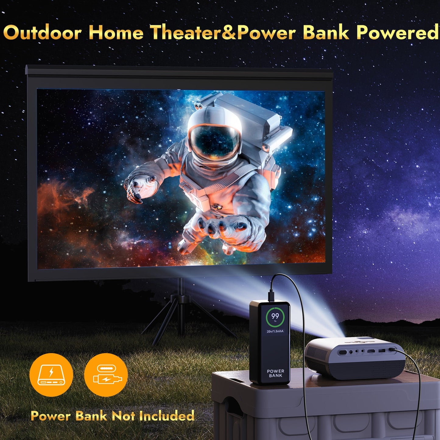 Oldtan 5G WIFI Bluetooth Projector with Screen, Power Bank Powered 1080P Projector for Outdoor