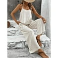 Women's Two-Piece Lounge Set Summer Travel Beach Vacation Suits Solid Sleeveless Cami Top High Waist Wide Leg Pants Casual Leisure Suit Outfit Beige