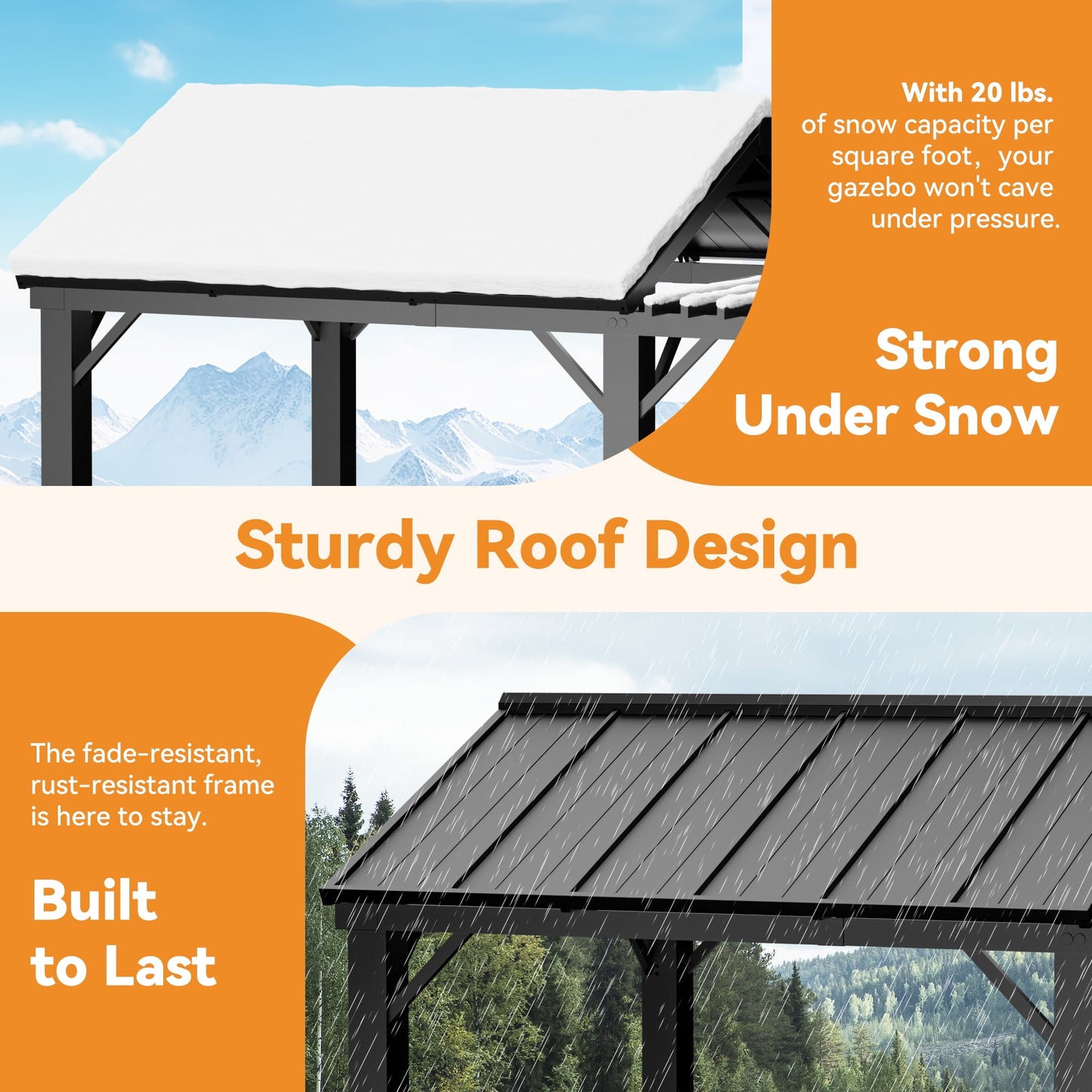 Modern Shade 6'x8' Grill Gazebo 4-Season Galvanized Steel Roof with UV-Blocking Waterproof Canopy, Rust-Resistant Frame & Extended Overhang