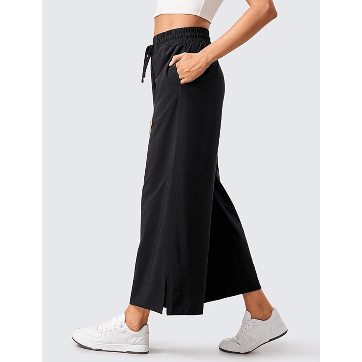 WQD Women's Yoga Capri Sweatpants, Lightweight Wide Leg High Waisted Cropped Lounge Pants with Pockets for Summer, Travel, Work, Casual