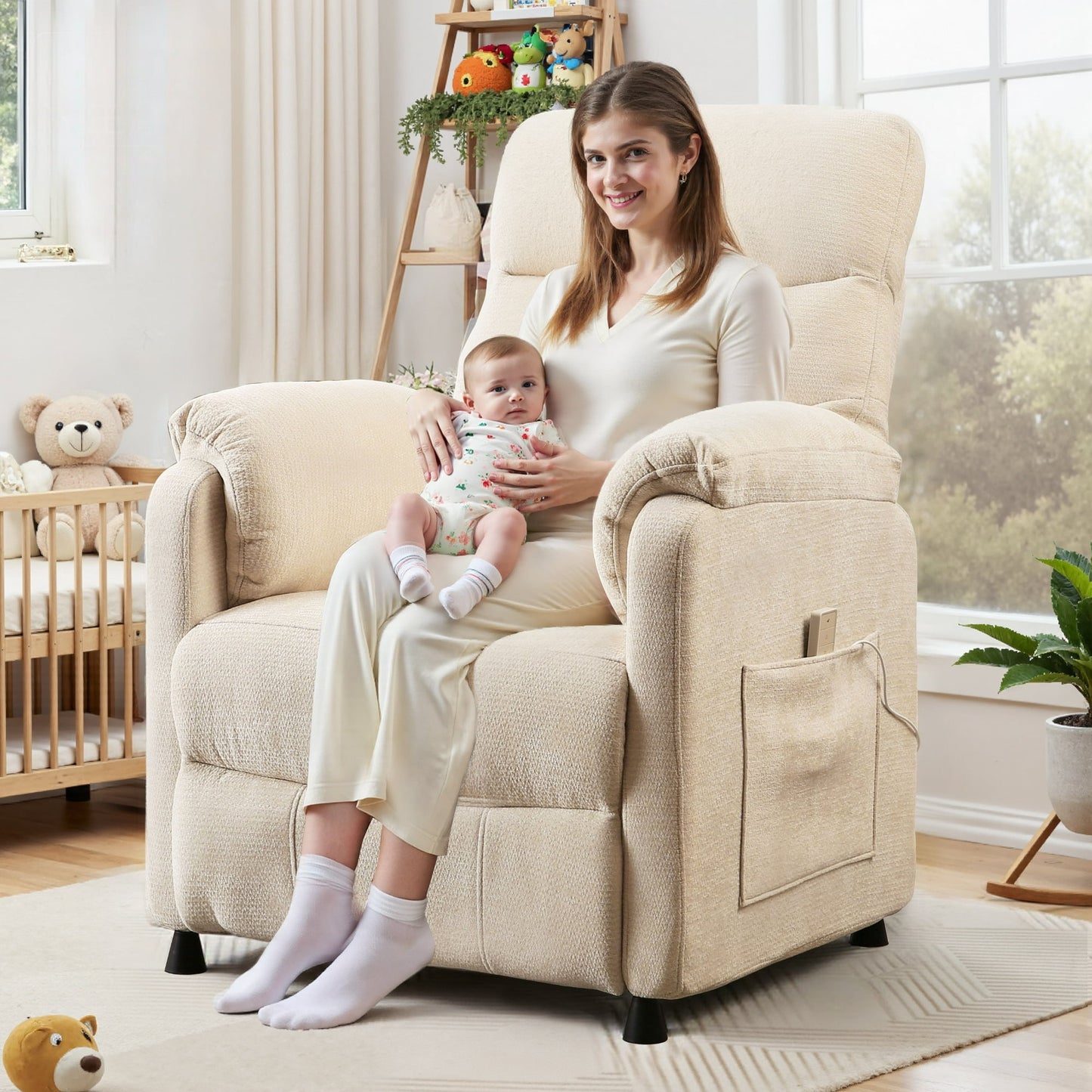 Power Recliner Chair Living Room with Adjustable Backrest and Footrest, Electric Recliner Chair for Adults, Luxurious Chenille Fabric (Beige)