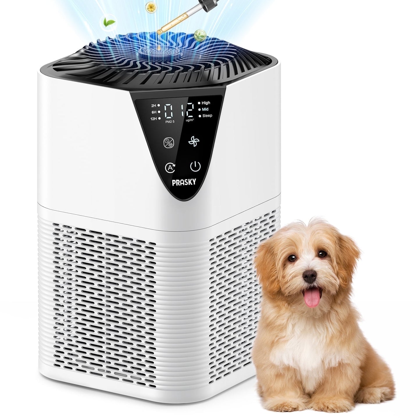 PRASKY Air Purifier for Home Large Room up to 1076 Sq ft, Remove Smoke Dust Allergies (White)