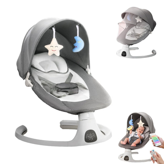 OEIKPFN Electric Baby Swing for Infants Bouncer for Boy Girl with Remote Control, 5 Speeds, 10 Music, Gray