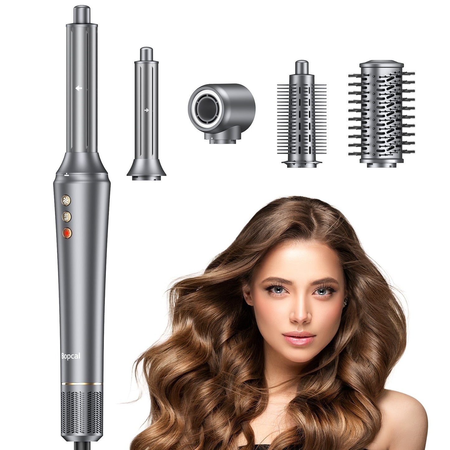 5 in 1 Air Wrap Hair Styler for Women, Bopcal Ion High-Speed Hair Dryer Brush, Fast Drying, Curling，Volumize, Straighten, Multi-function Hair Styling Tool, Gray