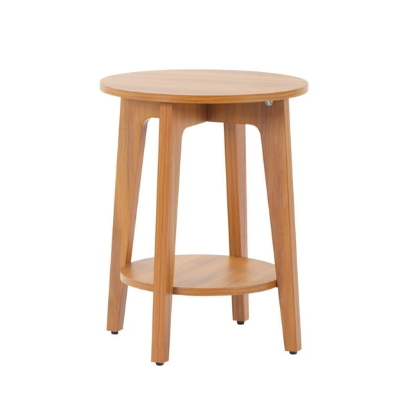 Dranite 15.7" Round Side Table with 2-Tier Storage,Modern Nightstand for Living Room,Bedroom,Home Office,Walnut Finish