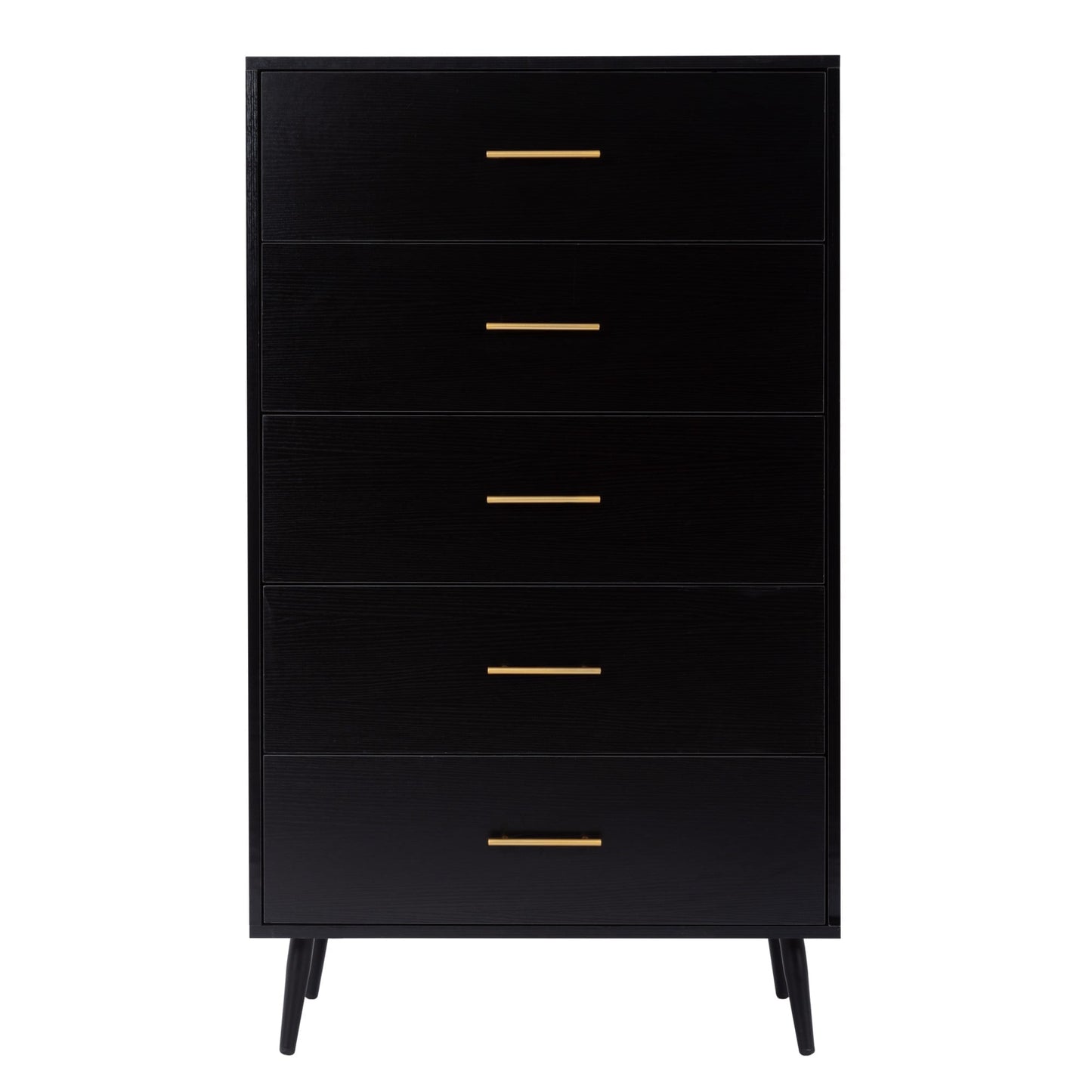 Dranite 5-Drawer Dresser Chest, Modern Storage Cabinet with Metal Legs and Gold Handles, Ash Wood Finish