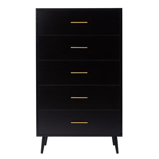 Dranite 5-Drawer Dresser Chest, Modern Storage Cabinet with Metal Legs and Gold Handles, Ash Wood Finish