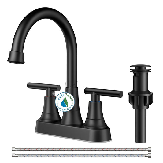 TVOFEK 4 inch Centerset Bathroom Faucet 2 or 3 Hole with Pop up Drain and cUPC Hose, 2-Handle Matte Black Vanity Faucets for Restroom RV Bar