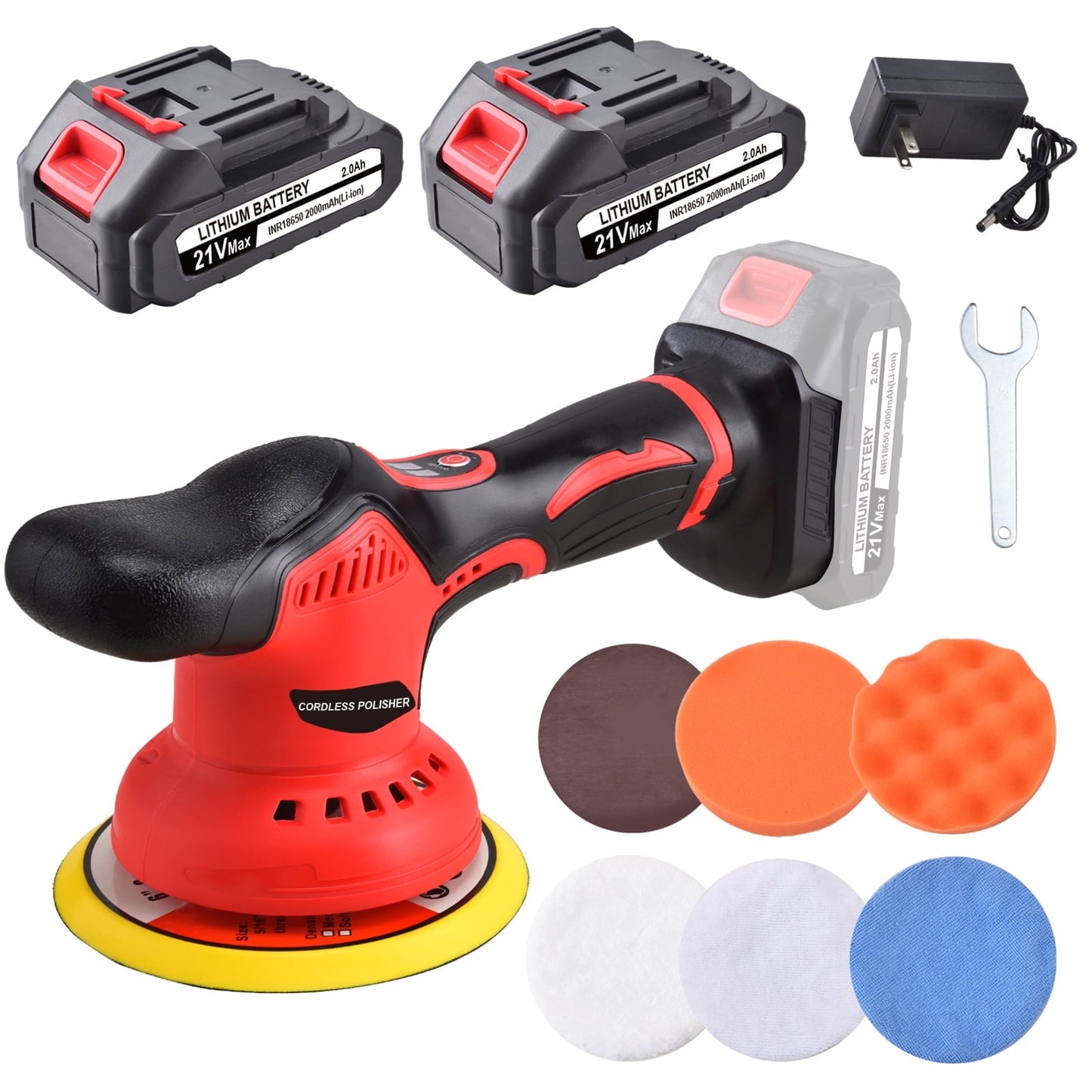 Cordless Car Buffer Polisher kit with 2x2000mAh 21V Batteries, 6 Inch Car buffer Waxer Kit with 6 Variable Speed & Extra 7 PCS Attachments, Polisher For Car Detailing,Boat Sanding,Scratch Removing