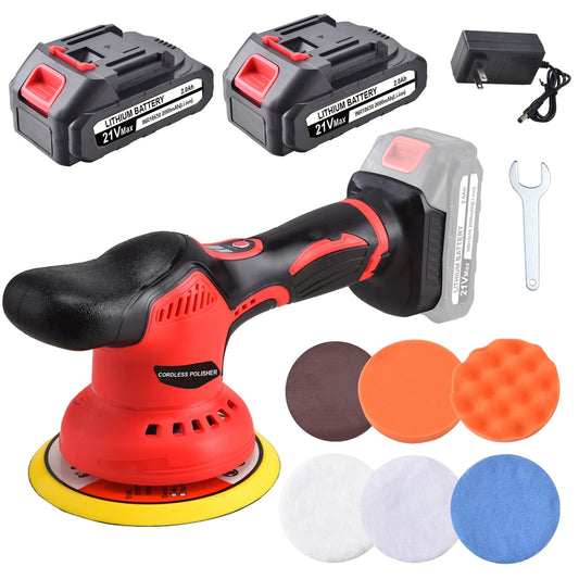 Cordless Car Buffer Polisher kit with 2x2000mAh 21V Batteries, 6 Inch Car buffer Waxer Kit with 6 Variable Speed & Extra 7 PCS Attachments, Polisher For Car Detailing,Boat Sanding,Scratch Removing