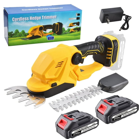 Cordless Hedge Trimmer, 2 in 1 Handheld Electric Grass Trimmer, 2x21V 2.0Ah Li-Ion Batteries and Charger for Shrubs Garden Lawn and Trimming