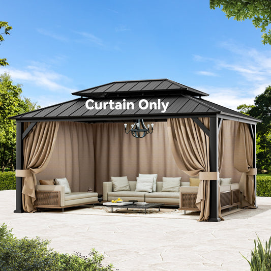 Covered Outdoor Gazebo Curtain Replacement Universal 4-Panel Sidewalls 12' x 16', Outdoor Gazebo Privacy Curtains with Zipper (Curtain Only)