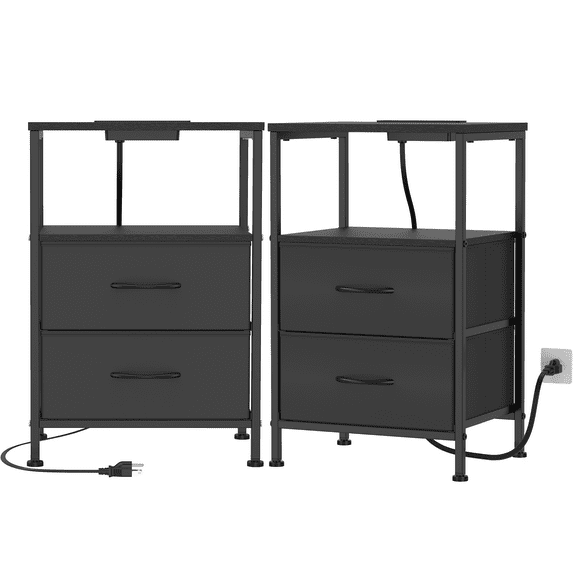 EZKAMFORT NightStand Set 2 for Bedroom, Side Table with Charging Station, Black End Tables with Usb Ports and Outlets