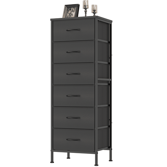 EZKAMFORT Tall 6 Drawer Dresser for Bedroom, Chest of Drawers, Black Dressers Organizer, Drawers for Clothes