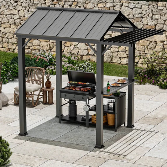 FONA 6x8 Modern Shade Grill Gazebo with Galvanized Steel Roof,Waterproof,Rust-Resistant,4-Season Use