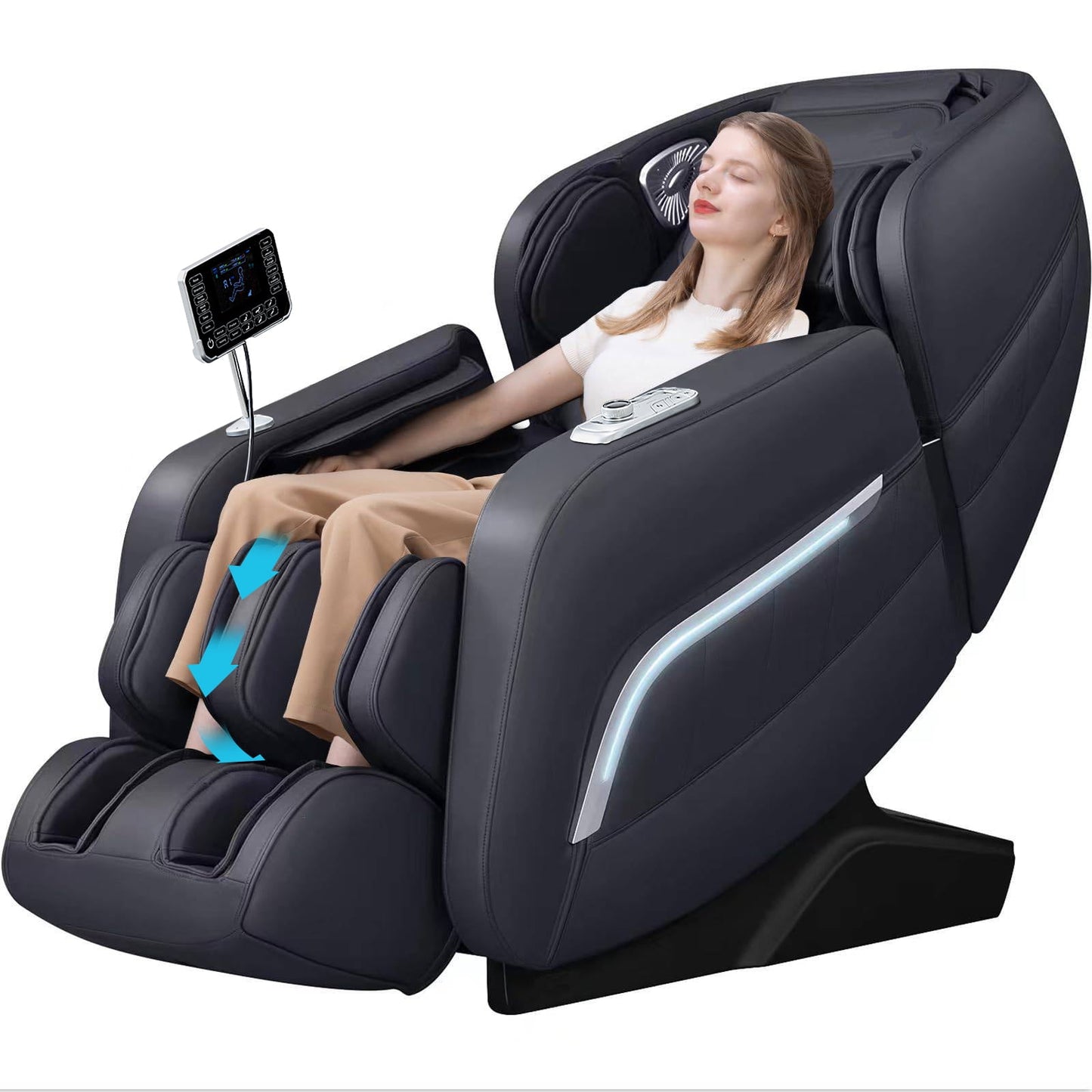 Full Body Zero Gravity Massage Chair with Yoga Stretching, Voice Control, SL Track, Foot Rollers, Airbags, Heating, and Bluetooth - Black