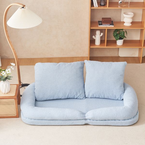 TiramisuBest Blue 3-Fold Convertible Sofa Bed, Space-Saving Metal Frame Sleeper Couch for Bedroom & Office