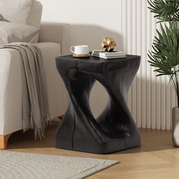 TiramisuBest Modern Twist Side Table, Black Wood-Textured End Table for Living Room & Apartment