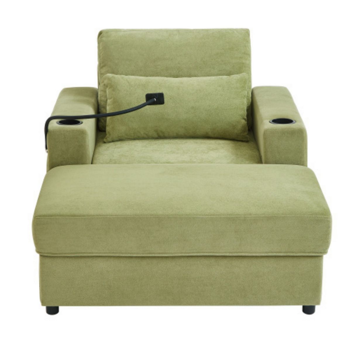 TiramisuBest 42.5" Chaise Lounge Armchair with Ottoman, Dual USB Ports, Cup Holders & Phone Holder, Green