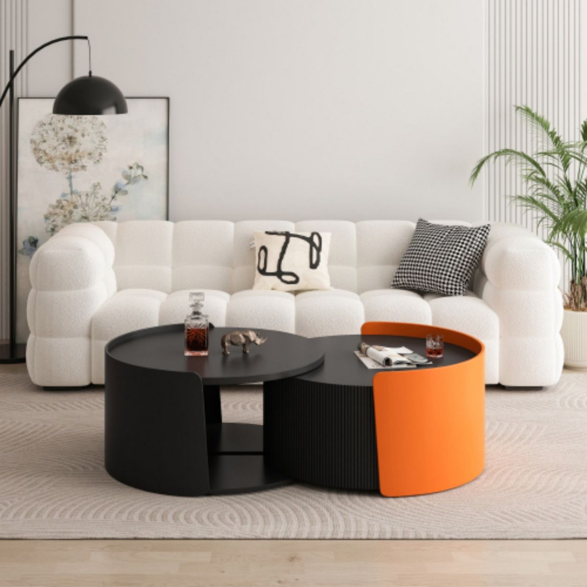 TiramisuBest Modern Nesting Coffee Table Set, Round Extendable Side & End Tables for Small Spaces,Black