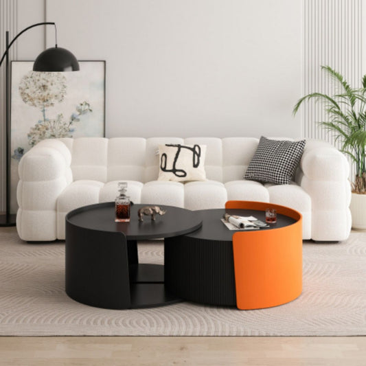 TiramisuBest Modern Nesting Coffee Table Set, Round Extendable Side & End Tables for Small Spaces,Black
