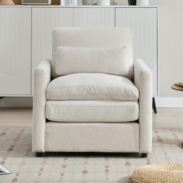TiramisuBest 31.9" Modern Beige Cloud Armchair with Double Cushion, Oversized Comfy Sofa Chair for Living Room