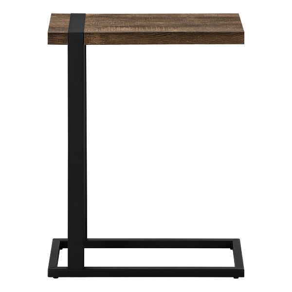 TiramisuBest Brown C-Shaped Accent Table, Modern Snack & Side Table with Black Metal Frame for Living Room or Office