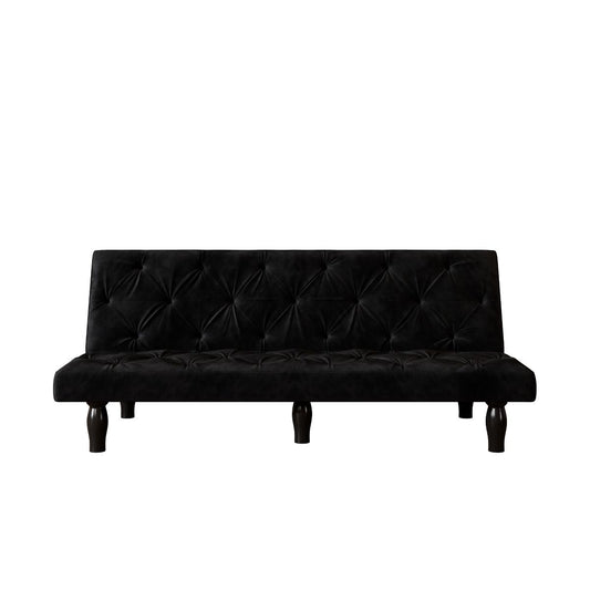 TiramisuBest Modern 66" Black Velvet Sofa Bed, Space-Saving Convertible Couch for Bedroom & Living Room