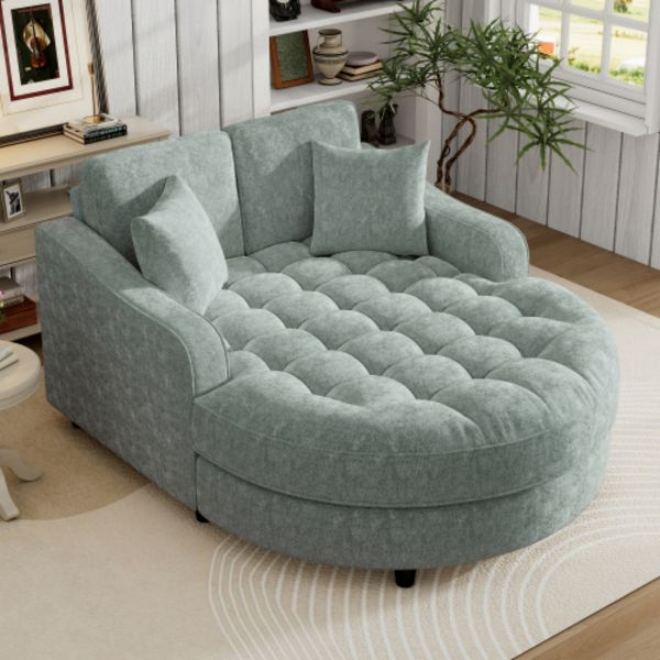 TiramisuBest 55" Modern Green Chenille Chaise Lounge Sofa Bed with Tufted Cushion & Removable Pillows for Living Room