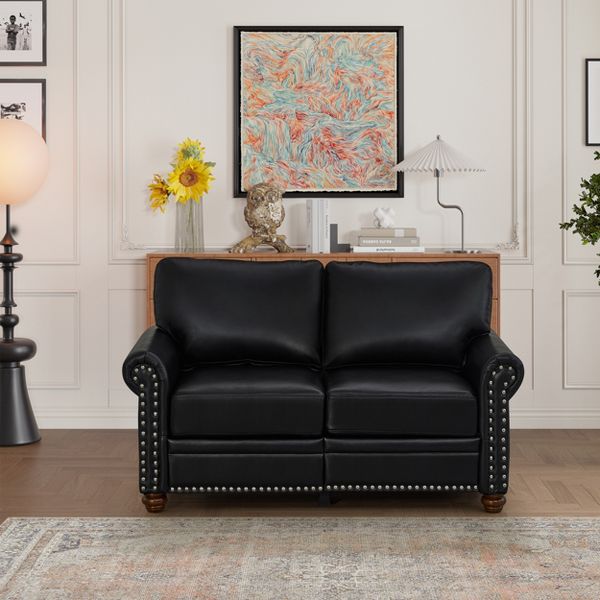 TiramisuBest Modern Black PU Leather Loveseat Sofa, Compact Faux Leather Couch for Apartments & Homes