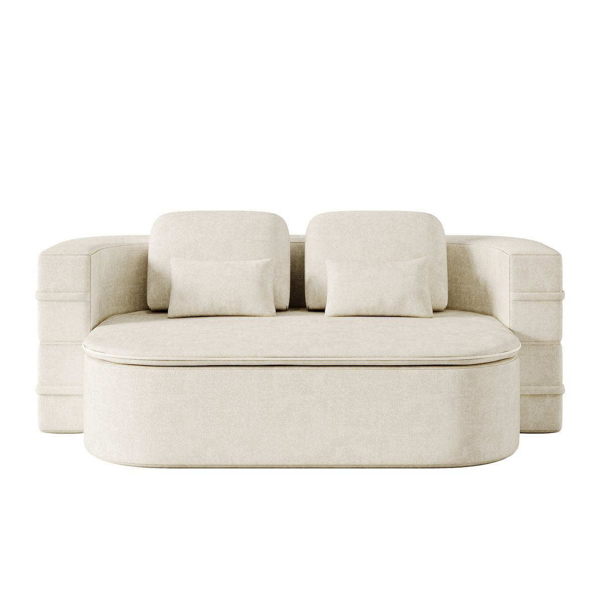 TiramisuBest 75" Foldable Chenille Floor Sofa, Convertible Sleeper Bed with Blanket for Living Room & Studio,Beige