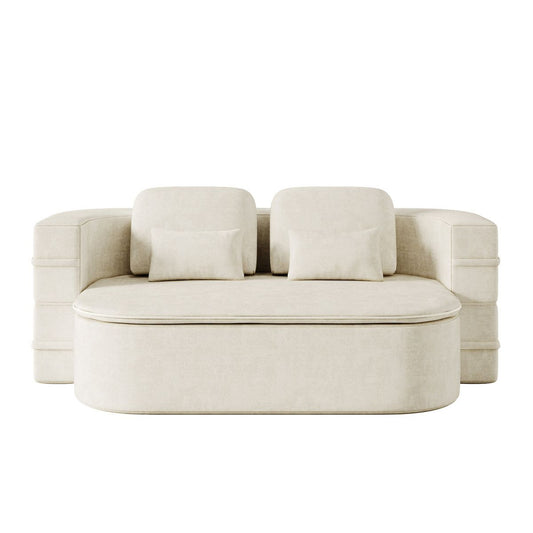 TiramisuBest 75" Foldable Chenille Floor Sofa, Convertible Sleeper Bed with Blanket for Living Room & Studio,Beige