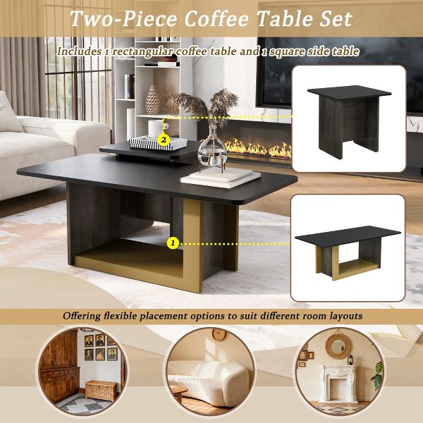 TiramisuBest Modern Coffee Table Set of 2, Small Square End Tables with Spacious Tops, White